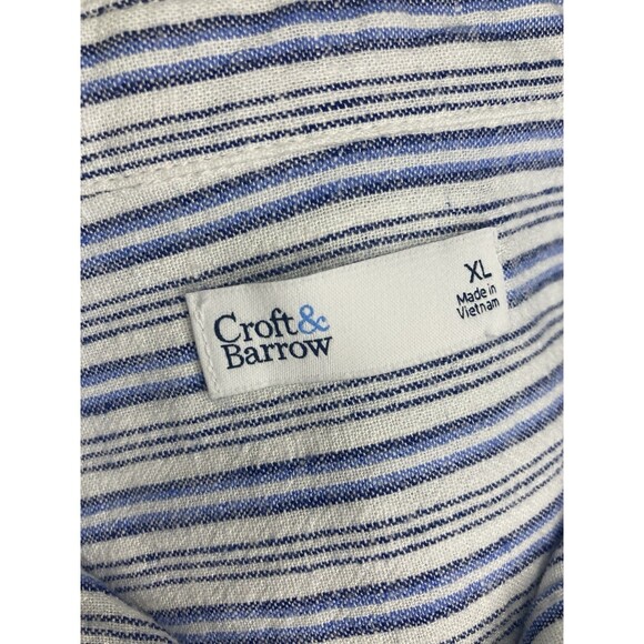 Croft & Barrow Woman Blue Linen Blend Stripes Short Sleeve Shirt Blouse XL - Picture 9 of 10